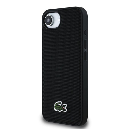 Husa Lacoste Iconic Petit Pique Woven Logo MagSafe pentru iPhone 16e, Neagra (Bakr, LCHMPSE4PVCK) by www.silkase.ro