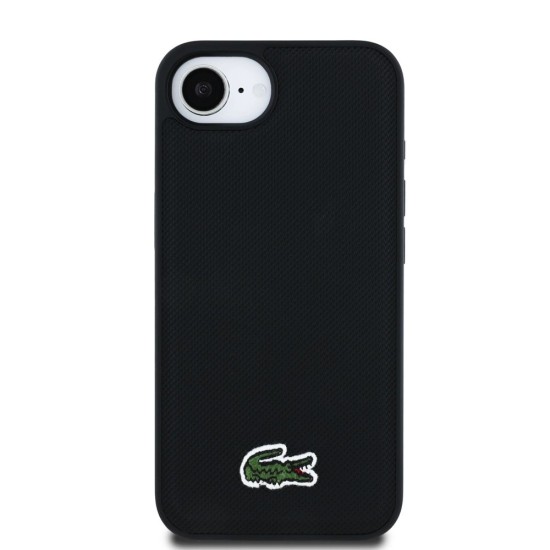 Husa Lacoste Iconic Petit Pique Woven Logo MagSafe pentru iPhone 16e, Neagra (Bakr, LCHMPSE4PVCK) by www.silkase.ro