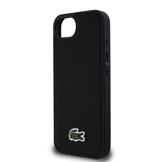 Husa Lacoste Iconic Petit Pique Woven Logo MagSafe pentru iPhone 16e, Neagra (Bakr, LCHMPSE4PVCK) by www.silkase.ro
