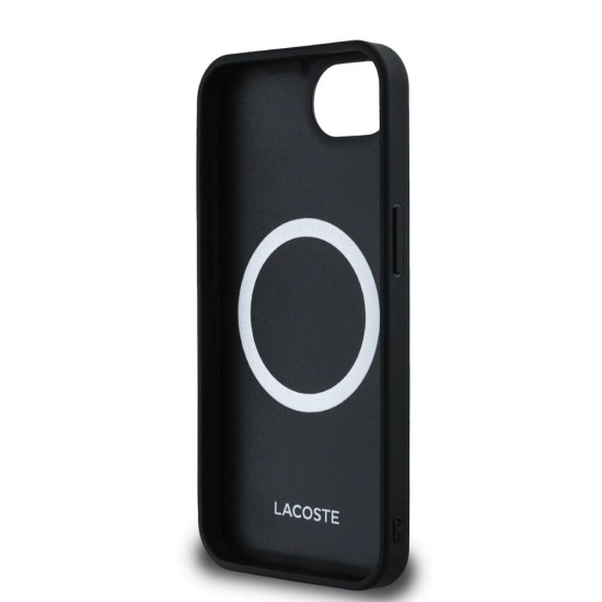Husa Lacoste Iconic Petit Pique Woven Logo MagSafe pentru iPhone 16e, Neagra (Bakr, LCHMPSE4PVCK) by www.silkase.ro