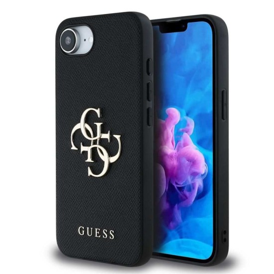 Husa Guess PU Grained 4G Metal Logo pentru iPhone 16e, Neagra (Bakr, GUHCPSE4PGT4MBK) by www.silkase.ro