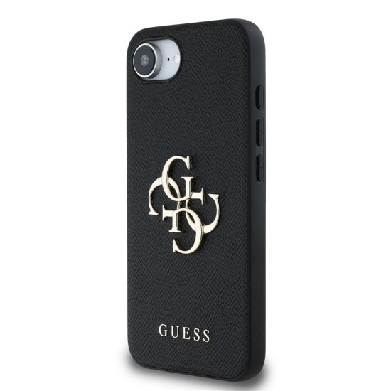 Husa Guess PU Grained 4G Metal Logo pentru iPhone 16e, Neagra (Bakr, GUHCPSE4PGT4MBK) by www.silkase.ro