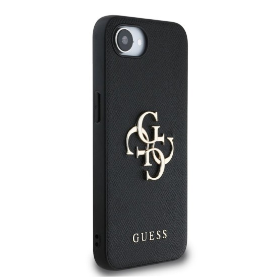 Husa Guess PU Grained 4G Metal Logo pentru iPhone 16e, Neagra (Bakr, GUHCPSE4PGT4MBK) by www.silkase.ro
