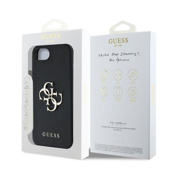 Husa Guess PU Grained 4G Metal Logo pentru iPhone 16e, Neagra (Bakr, GUHCPSE4PGT4MBK) by www.silkase.ro