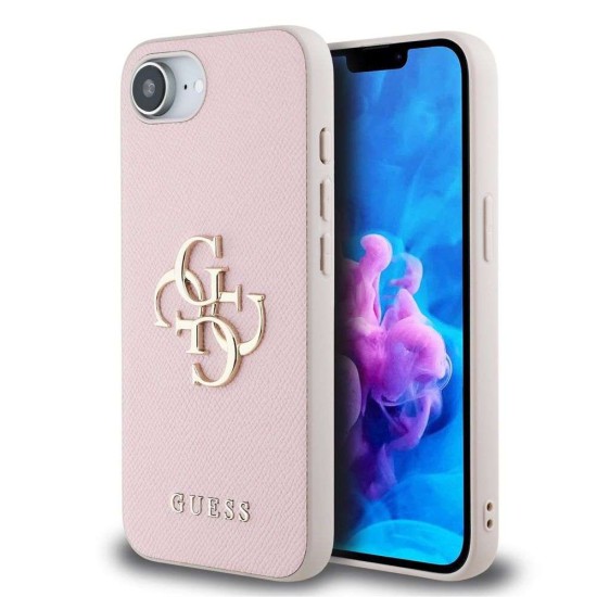 Husa Guess PU Grained 4G Metal Logo pentru iPhone 16e, Roz (Bakr, GUHCPSE4PGT4MBP) by www.silkase.ro
