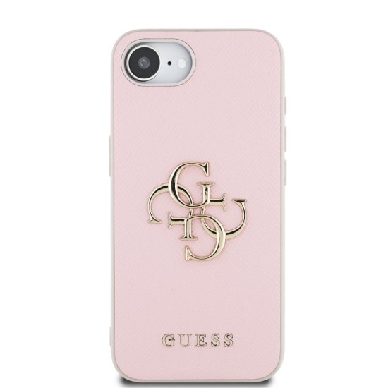 Husa Guess PU Grained 4G Metal Logo pentru iPhone 16e, Roz (Bakr, GUHCPSE4PGT4MBP) by www.silkase.ro