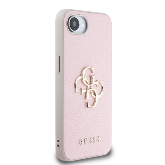 Husa Guess PU Grained 4G Metal Logo pentru iPhone 16e, Roz (Bakr, GUHCPSE4PGT4MBP) by www.silkase.ro