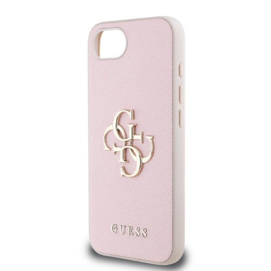 Husa Guess PU Grained 4G Metal Logo pentru iPhone 16e, Roz (Bakr, GUHCPSE4PGT4MBP) by www.silkase.ro