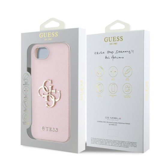 Husa Guess PU Grained 4G Metal Logo pentru iPhone 16e, Roz (Bakr, GUHCPSE4PGT4MBP) by www.silkase.ro