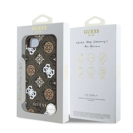 Husa Guess PU 4G Peony MagSafe pentru iPhone 16e, Maro (Bakr, GUHMPSE4P4PWPW) by www.silkase.ro