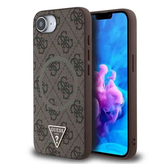 Husa Guess PU 4G Strass Triangle Logo MagSafe pentru iPhone 16e, Maro (Bakr, GUHMPSE4P4TDPW) by www.silkase.ro