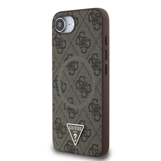 Husa Guess PU 4G Strass Triangle Logo MagSafe pentru iPhone 16e, Maro (Bakr, GUHMPSE4P4TDPW) by www.silkase.ro