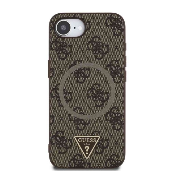 Husa Guess PU 4G Strass Triangle Logo MagSafe pentru iPhone 16e, Maro (Bakr, GUHMPSE4P4TDPW) by www.silkase.ro