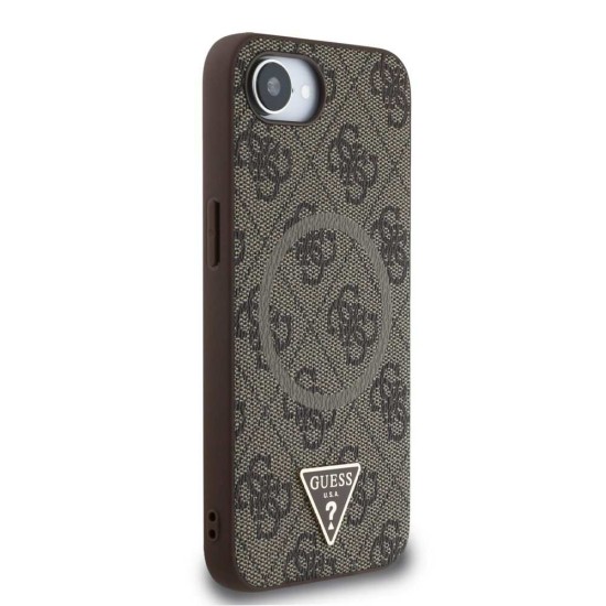 Husa Guess PU 4G Strass Triangle Logo MagSafe pentru iPhone 16e, Maro (Bakr, GUHMPSE4P4TDPW) by www.silkase.ro