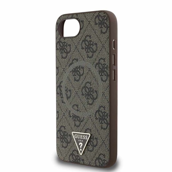 Husa Guess PU 4G Strass Triangle Logo MagSafe pentru iPhone 16e, Maro (Bakr, GUHMPSE4P4TDPW) by www.silkase.ro