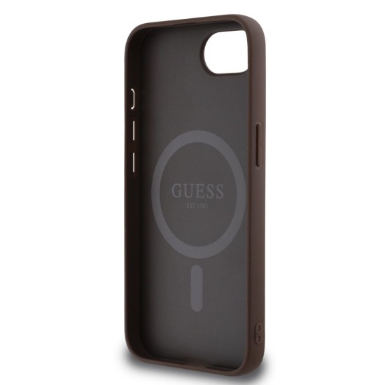 Husa Guess PU 4G Strass Triangle Logo MagSafe pentru iPhone 16e, Maro (Bakr, GUHMPSE4P4TDPW) by www.silkase.ro