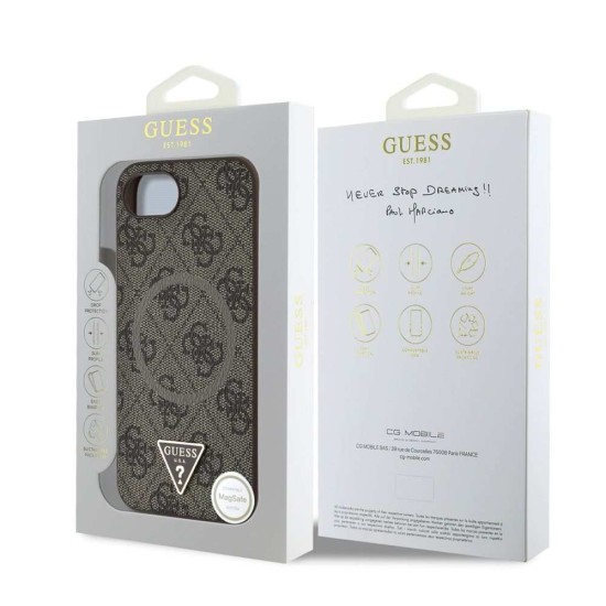 Husa Guess PU 4G Strass Triangle Logo MagSafe pentru iPhone 16e, Maro (Bakr, GUHMPSE4P4TDPW) by www.silkase.ro