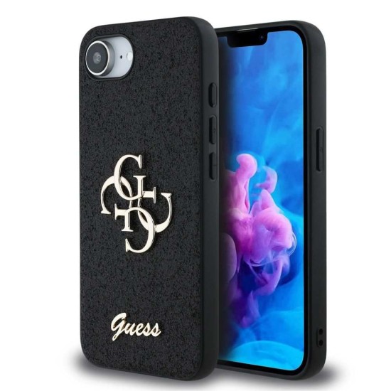 Husa Guess PU Fixed Glitter 4G Metal Logo pentru iPhone 16e, Neagra (Bakr, GUHCPSE4HG4SGK) by www.silkase.ro