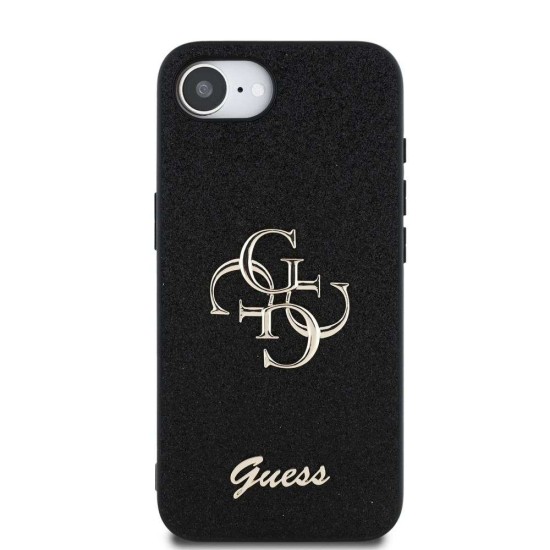 Husa Guess PU Fixed Glitter 4G Metal Logo pentru iPhone 16e, Neagra (Bakr, GUHCPSE4HG4SGK) by www.silkase.ro
