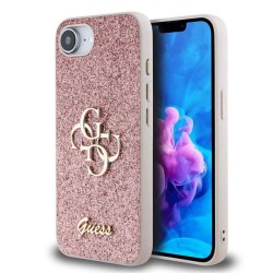 Husa Guess PU Fixed Glitter 4G Metal Logo pentru iPhone 16e, Roz