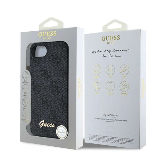 Husa Guess 4G Script Logo MagSafe pentru iPhone 16e, Neagra (Bakr, GUHMPSE4HG4SHK) by www.silkase.ro