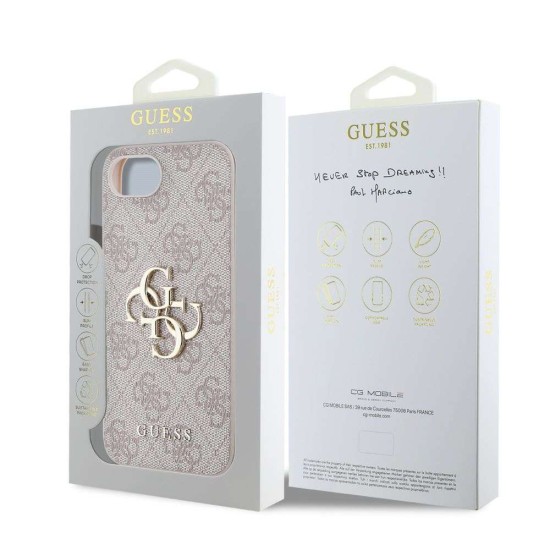 Husa Guess PU 4G Metal Logo pentru iPhone 16e, Roz (Bakr, GUHCPSE44GMGPI) by www.silkase.ro