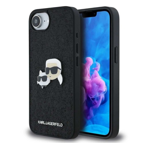 Husa Karl Lagerfeld Fixed Glitter Metal K&CH pentru iPhone 16e, Neagra (Bakr, KLHCPSE4PFGKCPK) by www.silkase.ro