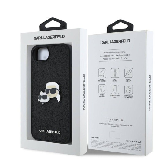 Husa Karl Lagerfeld Fixed Glitter Metal K&CH pentru iPhone 16e, Neagra (Bakr, KLHCPSE4PFGKCPK) by www.silkase.ro