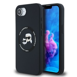 Husa Karl Lagerfeld Liquid Silicone K&CH Heads MagSafe pentru iPhone 16e, Neagra
