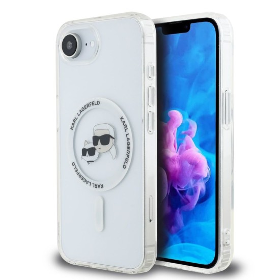 Husa Karl Lagerfeld IML K&CH Heads Metal Frame MagSafe pentru iPhone 16e, Transparenta (Bakr, KLHMPSE4HLSKCH) by www.silkase.ro
