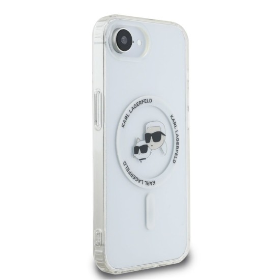 Husa Karl Lagerfeld IML K&CH Heads Metal Frame MagSafe pentru iPhone 16e, Transparenta (Bakr, KLHMPSE4HLSKCH) by www.silkase.ro