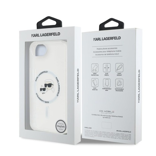 Husa Karl Lagerfeld IML K&CH Heads Metal Frame MagSafe pentru iPhone 16e, Transparenta (Bakr, KLHMPSE4HLSKCH) by www.silkase.ro