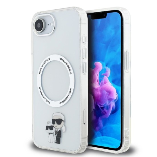 Husa Karl Lagerfeld IML Karl and Choupette MagSafe pentru iPhone 16e, Transparenta (Bakr, KLHMPSE4HNKCIT) by www.silkase.ro
