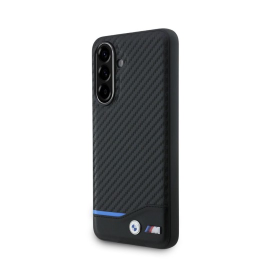 Husa BMW M PU Carbon pentru Samsung Galaxy A56, Neagră (Blue Line) (Bakr, BMHCSA5622NBCK) by www.silkase.ro