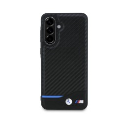 Husa BMW M PU Carbon pentru Samsung Galaxy A56, Neagră (Blue Line) Husa BMW M PU Carbon pentru Samsung Galaxy A56, Neagră (Blue Line)