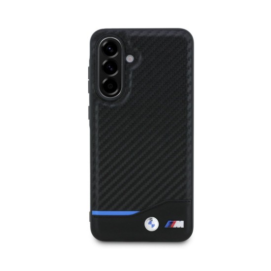 Husa BMW M PU Carbon pentru Samsung Galaxy A56, Neagră (Blue Line) (Bakr, BMHCSA5622NBCK) by www.silkase.ro
