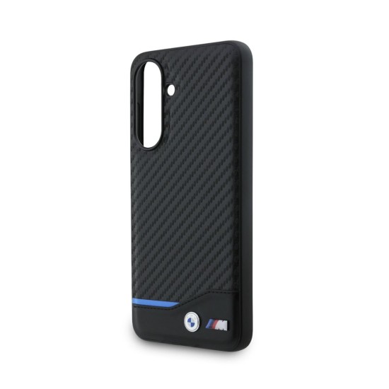 Husa BMW M PU Carbon pentru Samsung Galaxy A56, Neagră (Blue Line) (Bakr, BMHCSA5622NBCK) by www.silkase.ro