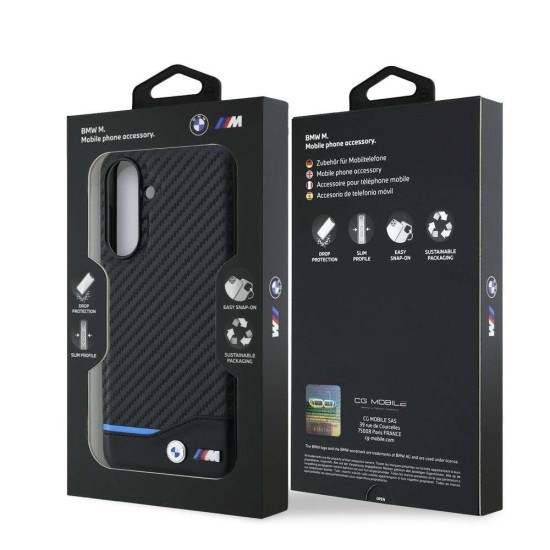 Husa BMW M PU Carbon pentru Samsung Galaxy A56, Neagră (Blue Line) (Bakr, BMHCSA5622NBCK) by www.silkase.ro