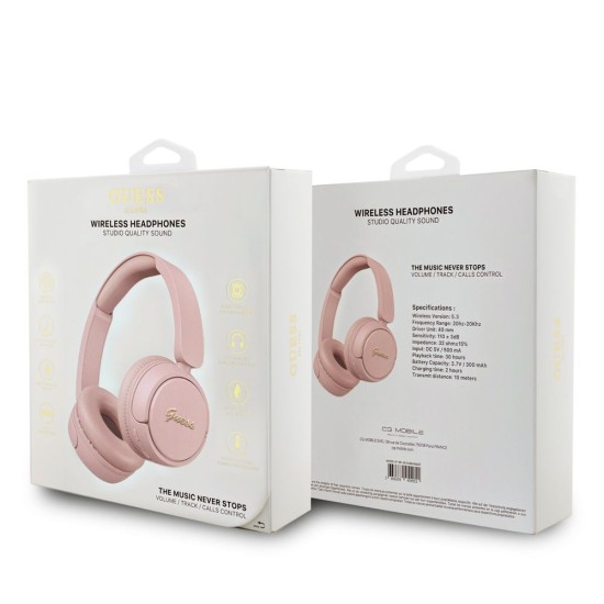 Căști Wireless Over-Ear Guess Script Metal Logo, Roz (Bakr, GUBHV6SCP) by www.silkase.ro