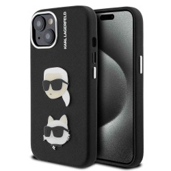 Husa Karl Lagerfeld Grained PU K&CH Heads pentru iPhone 15, Neagra