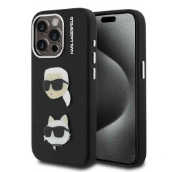 Husa Karl Lagerfeld Grained PU K&CH Heads pentru iPhone 15 Pro Max, Neagra
