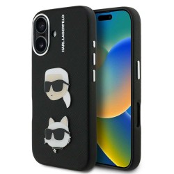 Husa Karl Lagerfeld Grained PU K&CH Heads pentru iPhone 16, Neagra