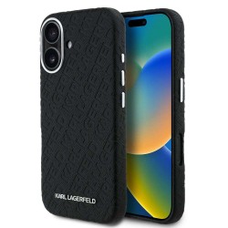 Husa Karl Lagerfeld Grained PU Repeated Logo MagSafe pentru iPhone 16, Neagra
