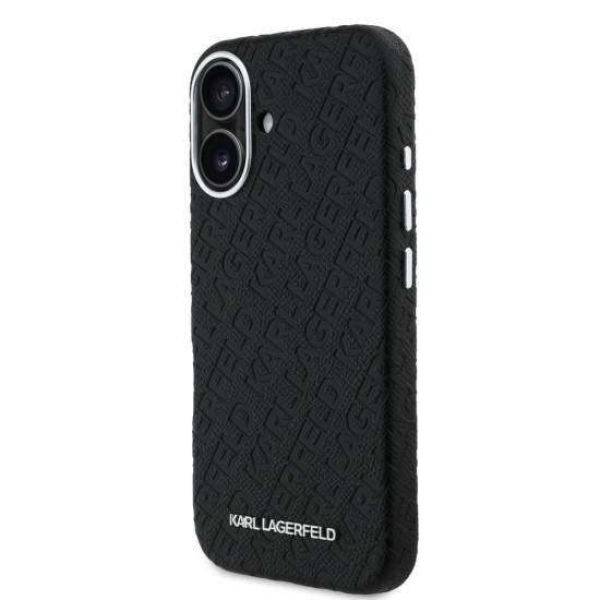 Husa Karl Lagerfeld Grained PU Repeated Logo MagSafe pentru iPhone 16, Neagra (Bakr, KLHMP16SPGKLFOFK) by www.silkase.ro