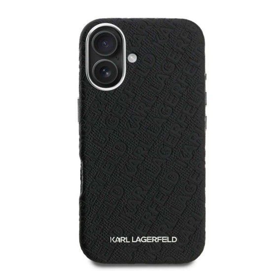 Husa Karl Lagerfeld Grained PU Repeated Logo MagSafe pentru iPhone 16, Neagra (Bakr, KLHMP16SPGKLFOFK) by www.silkase.ro