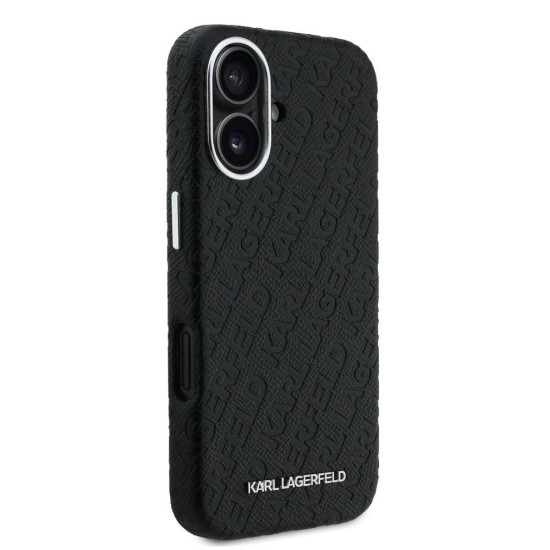 Husa Karl Lagerfeld Grained PU Repeated Logo MagSafe pentru iPhone 16, Neagra (Bakr, KLHMP16SPGKLFOFK) by www.silkase.ro