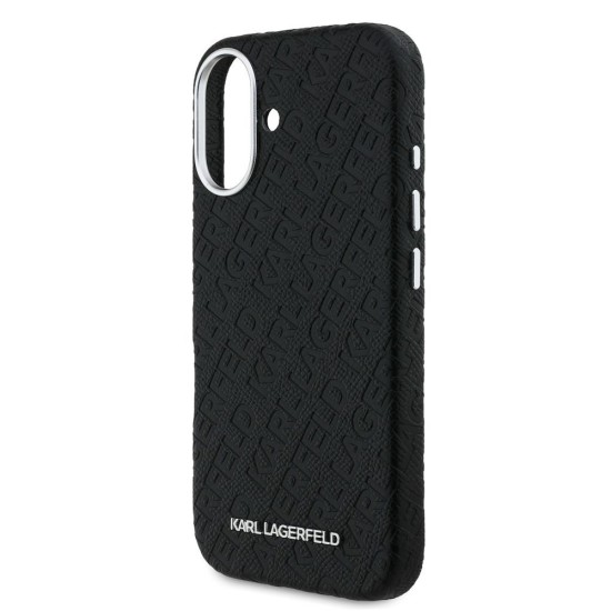 Husa Karl Lagerfeld Grained PU Repeated Logo MagSafe pentru iPhone 16, Neagra (Bakr, KLHMP16SPGKLFOFK) by www.silkase.ro