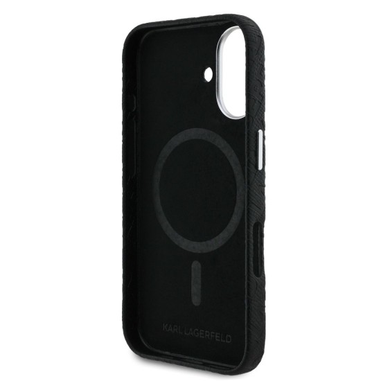 Husa Karl Lagerfeld Grained PU Repeated Logo MagSafe pentru iPhone 16, Neagra (Bakr, KLHMP16SPGKLFOFK) by www.silkase.ro