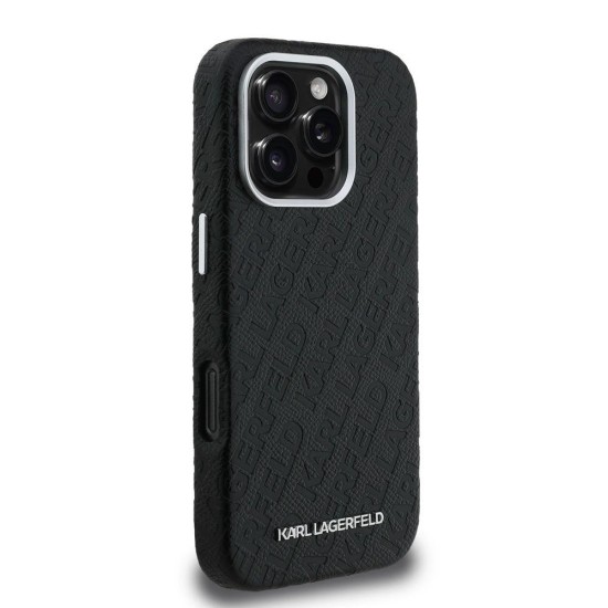 Husa Karl Lagerfeld Grained PU Repeated Logo MagSafe pentru iPhone 16 Pro, Neagra (Bakr, KLHMP16LPGKLFOFK) by www.silkase.ro