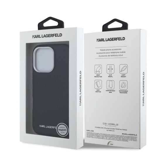 Husa Karl Lagerfeld Grained PU Repeated Logo MagSafe pentru iPhone 16 Pro, Neagra (Bakr, KLHMP16LPGKLFOFK) by www.silkase.ro